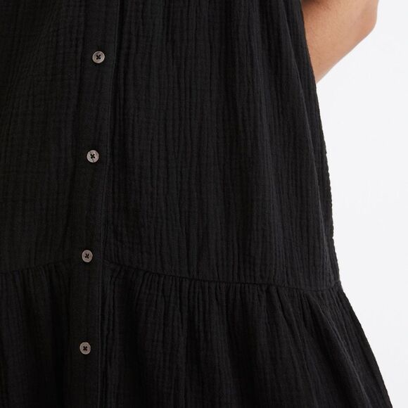 Madewell‎ Lightspun Button-Front Tiered Midi Dress Size 12 black gauze muslin - Picture 2 of 10